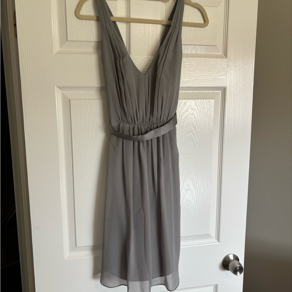 White by Vera Wang Silver/Gray Backless Bridesmaids Dress (David’s Bridal)